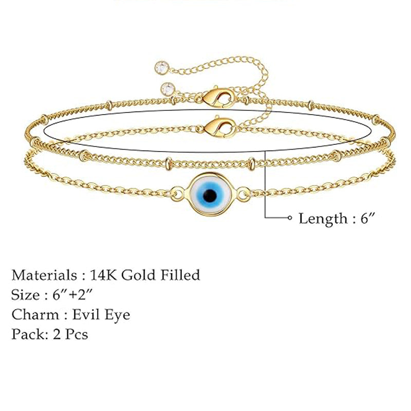 Dainty Gold Bracelets For Women, 14K Gold Filled Adjustable Layered
