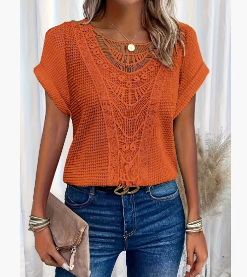 Summer Hollow Out Short-sleeved T-shirt Fashion Ethnic Style Tops