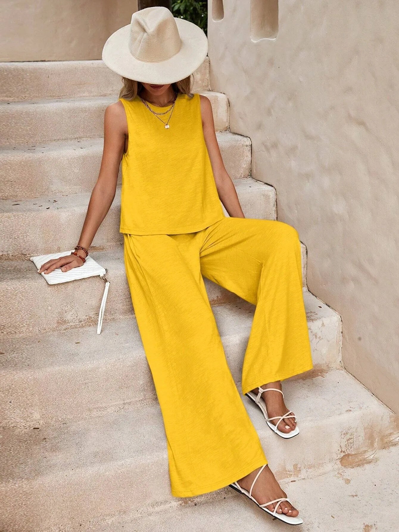 Solid Color Casual Loose Pants Sets For Women Elegant Spring Summer Women