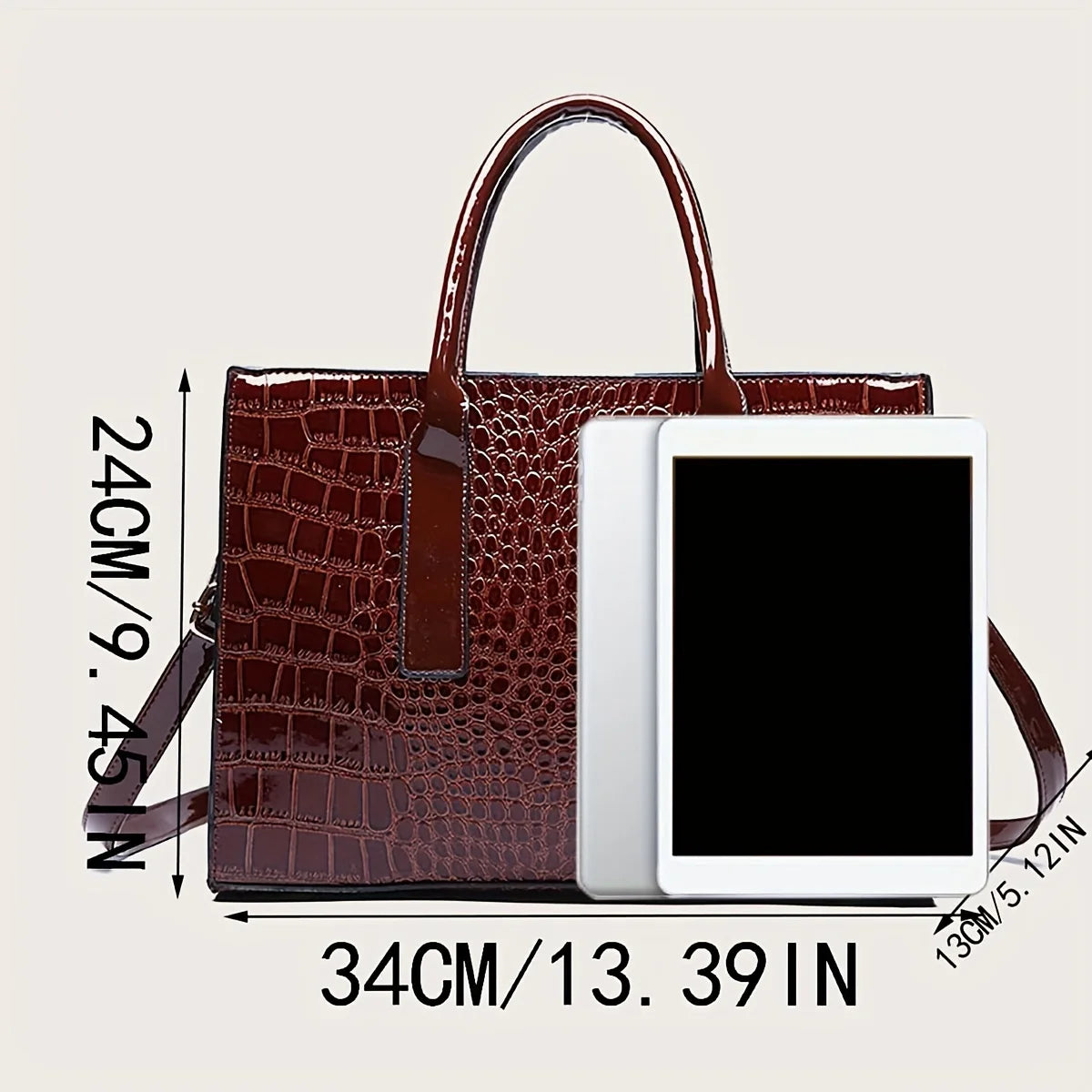 Women's Large Capacity Tote Bag – Elegant PU Leather Shoulder Handbag with Zipper