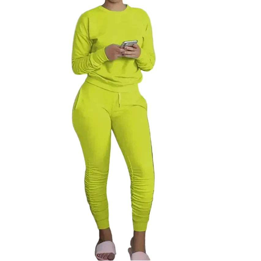 New round Neck Long Sleeve Slim Fit Warm Top Elastic Waistband Lace