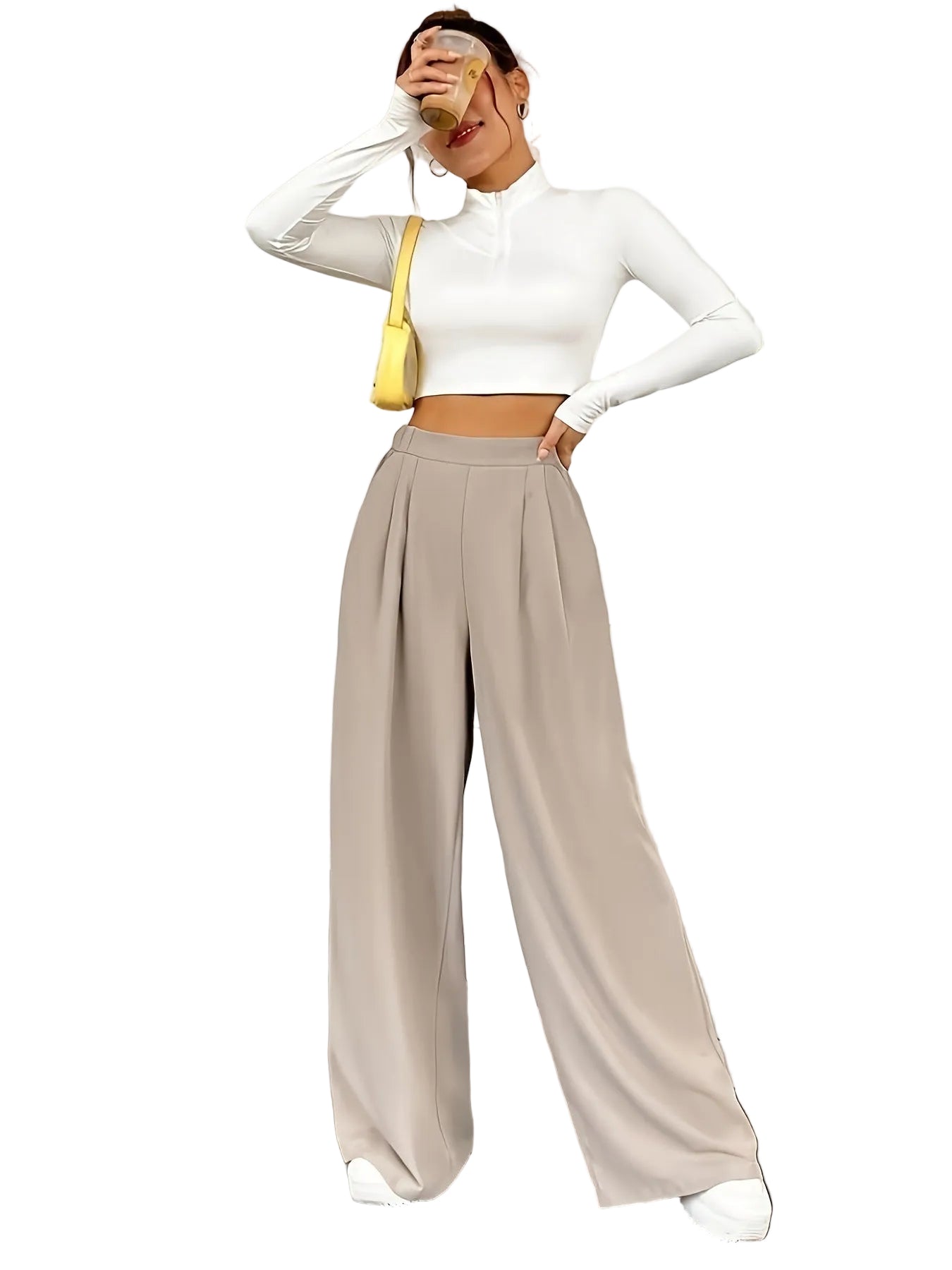 Elegant High Waist Wide Leg Straight Casual Pants