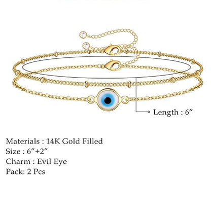 Dainty Gold Bracelets For Women, 14K Gold Filled Adjustable Layered