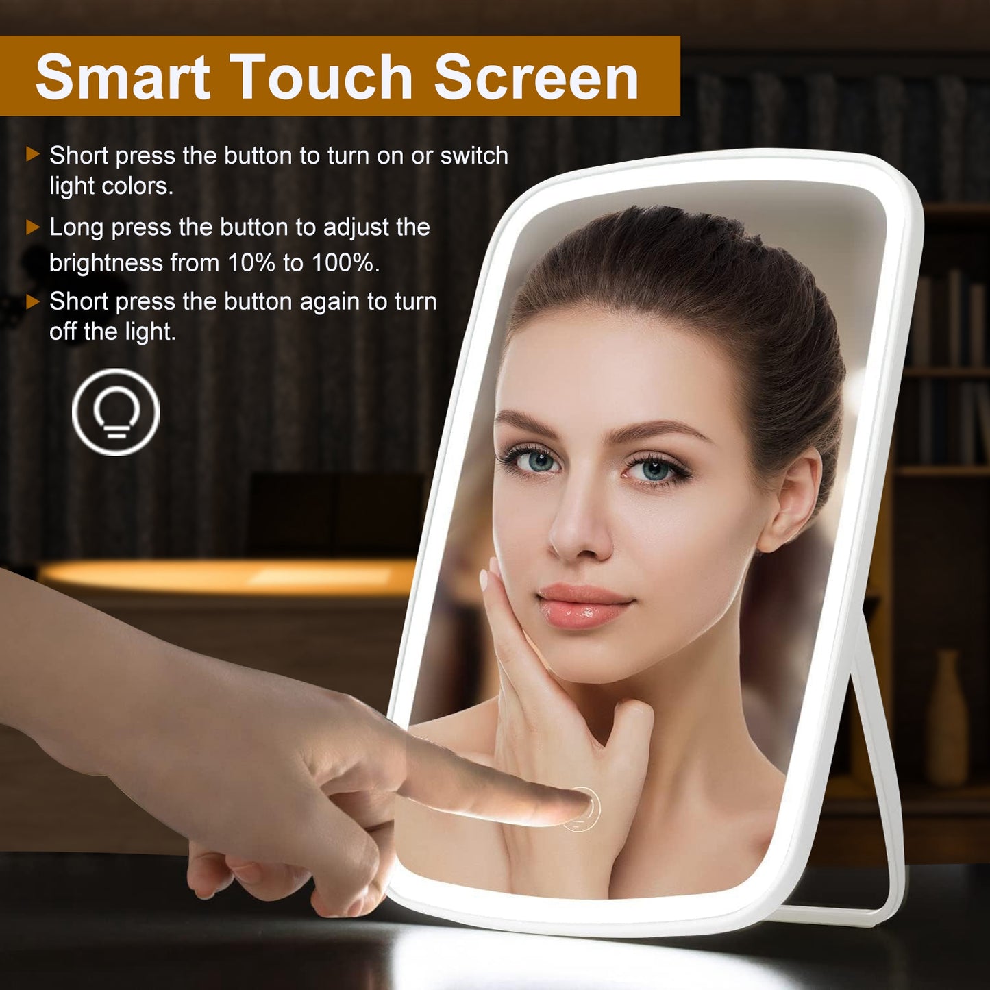 1Pc 5.98x8.62in Lighted Makeup Mirror Vanity Desk Mirror Small LED
