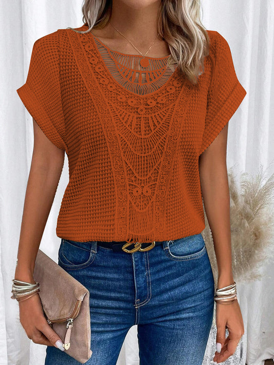Summer Hollow Out Short-sleeved T-shirt Fashion Ethnic Style Tops