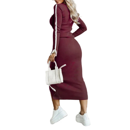 Women's 2 Piece Skirt Set, Fall Long Sleeve Sweatshirt With