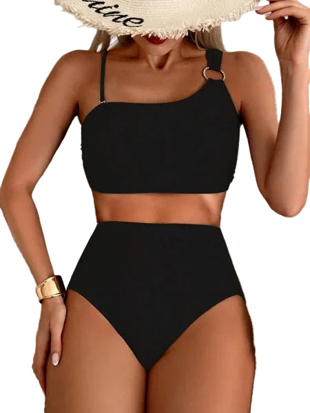 Women's Minimalist Asymmetrical Split Style Quick Drying Bikini Swimsuit