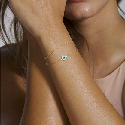 Dainty Gold Bracelets For Women, 14K Gold Filled Adjustable Layered