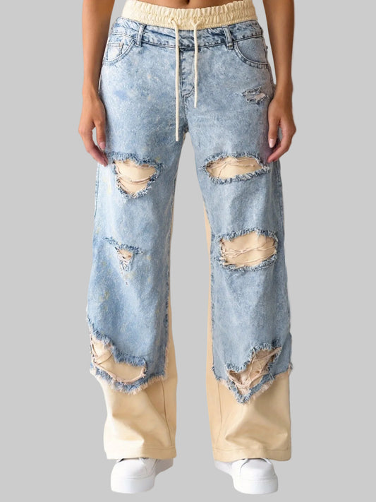 New Fashionable Women's Street Style Stitching Pants, Trendy