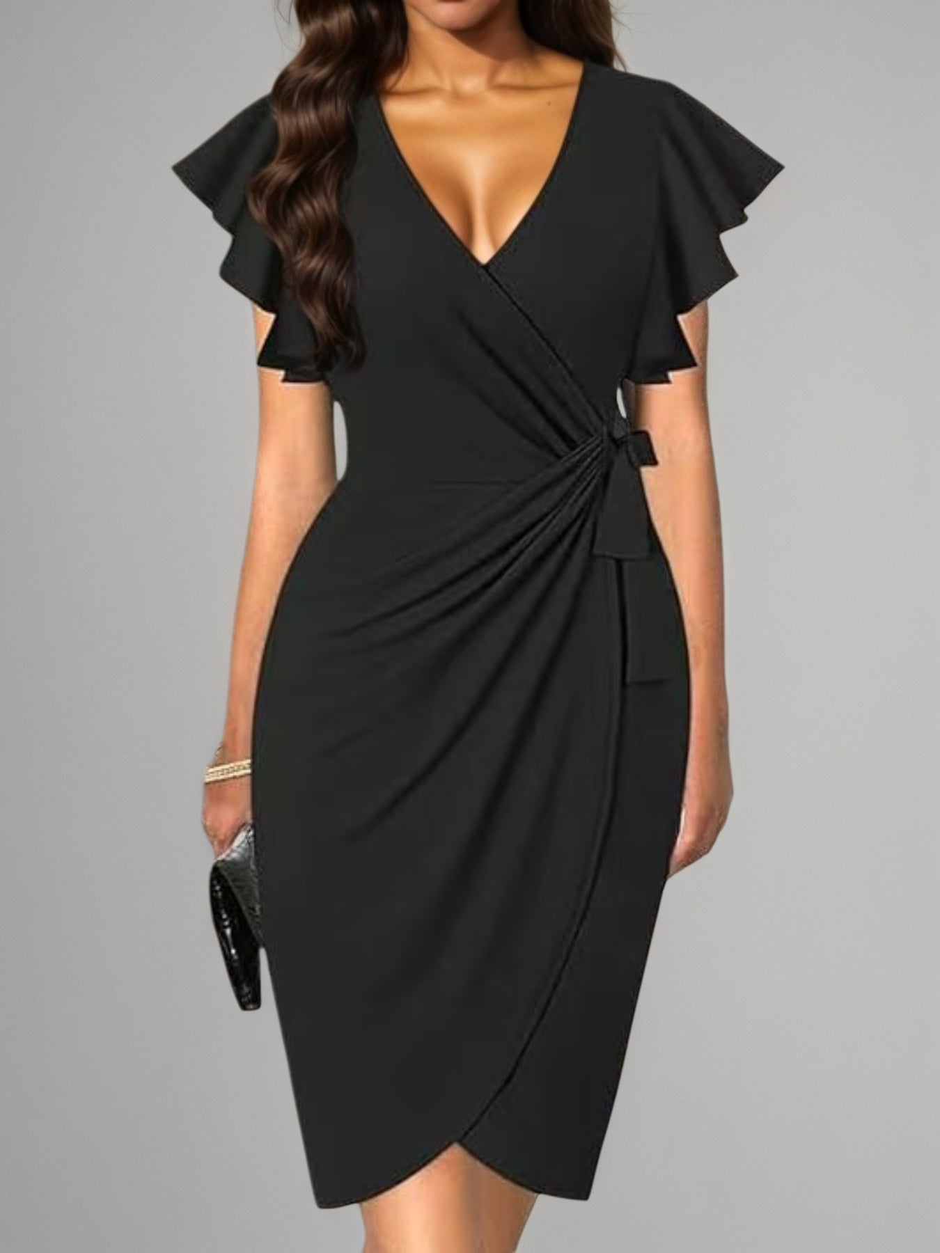 Elegant Black Wrap Dress – Flattering Fit (S–XXL)