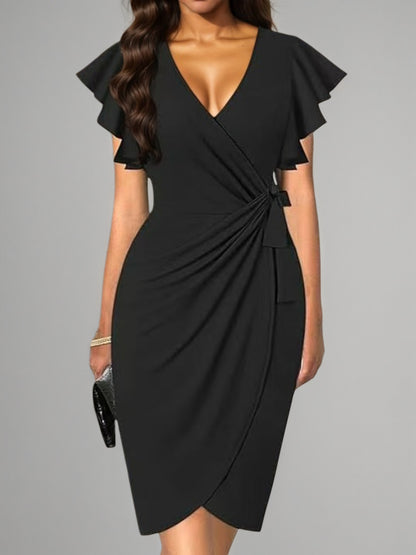 Elegant Black Wrap Dress – Flattering Fit (S–XXL)