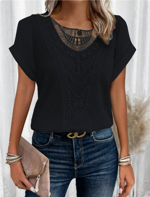 Summer Hollow Out Short-sleeved T-shirt Fashion Ethnic Style Tops