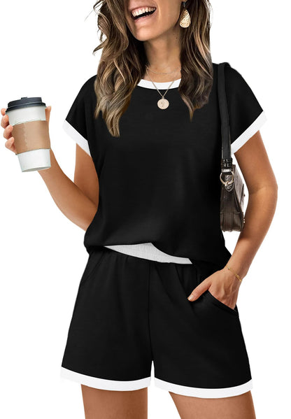 Stylish Casual Womens Outfit Short-sleeve Top And Shorts Set For Going Out
