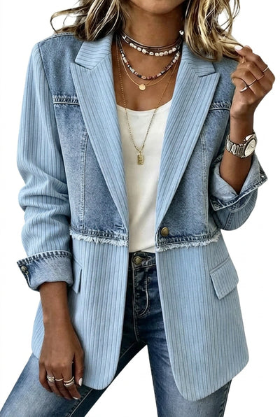 Patchwork Denim Ribbed Blazer
