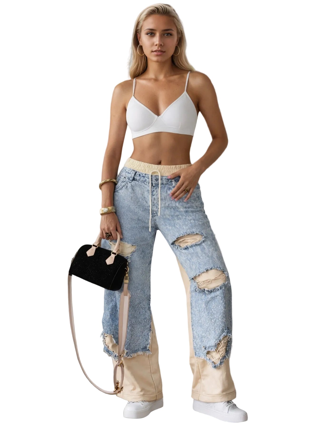 New Fashionable Women's Street Style Stitching Pants, Trendy