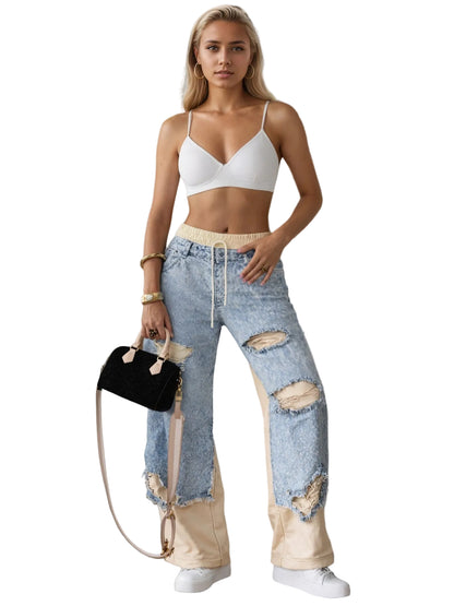 New Fashionable Women's Street Style Stitching Pants, Trendy