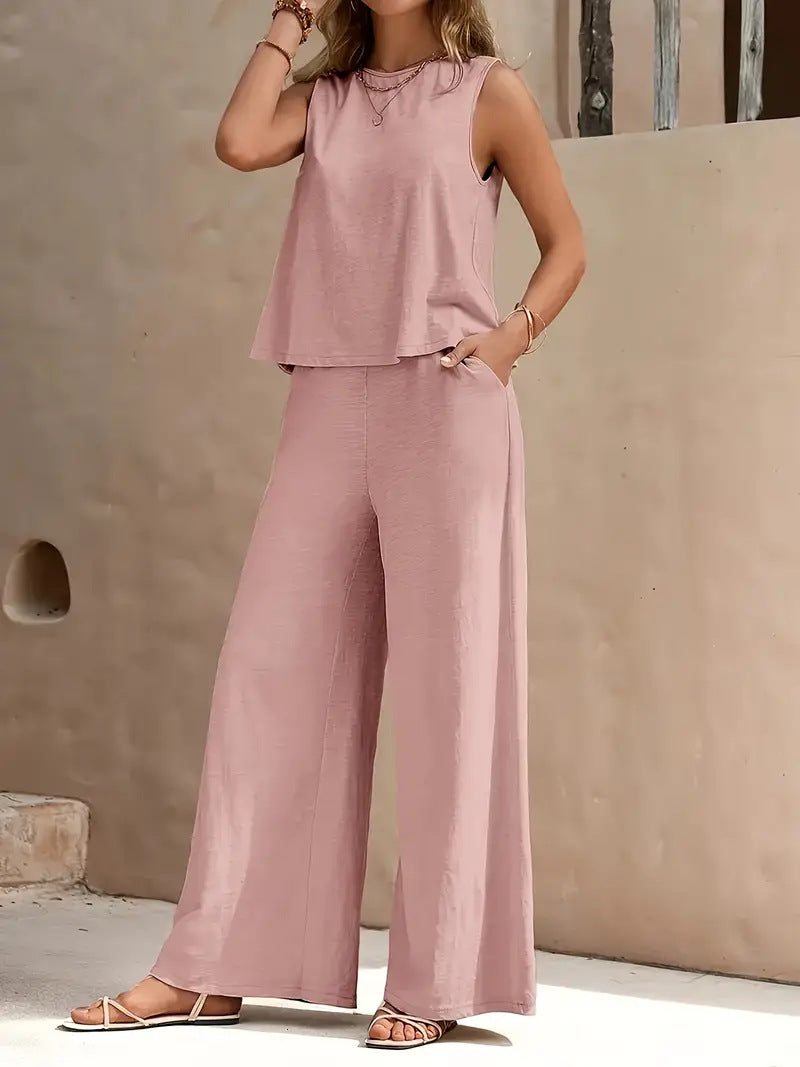 Solid Color Casual Loose Pants Sets For Women Elegant Spring Summer Women
