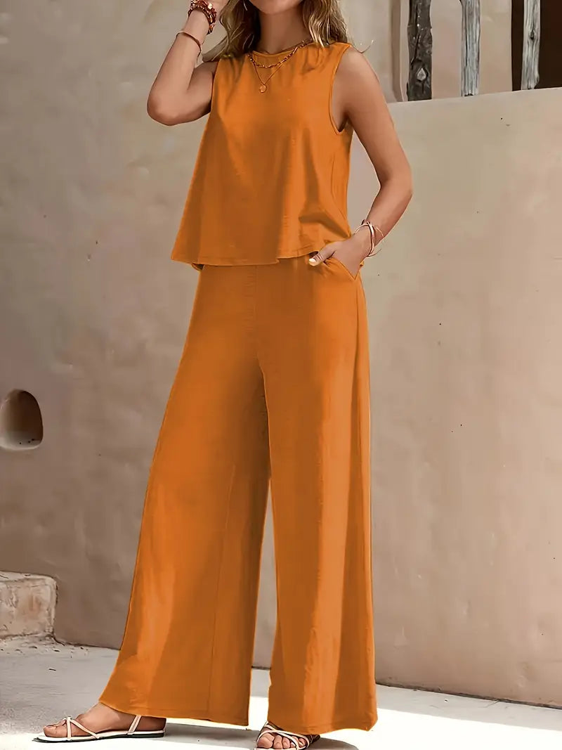 Solid Color Casual Loose Pants Sets For Women Elegant Spring Summer Women