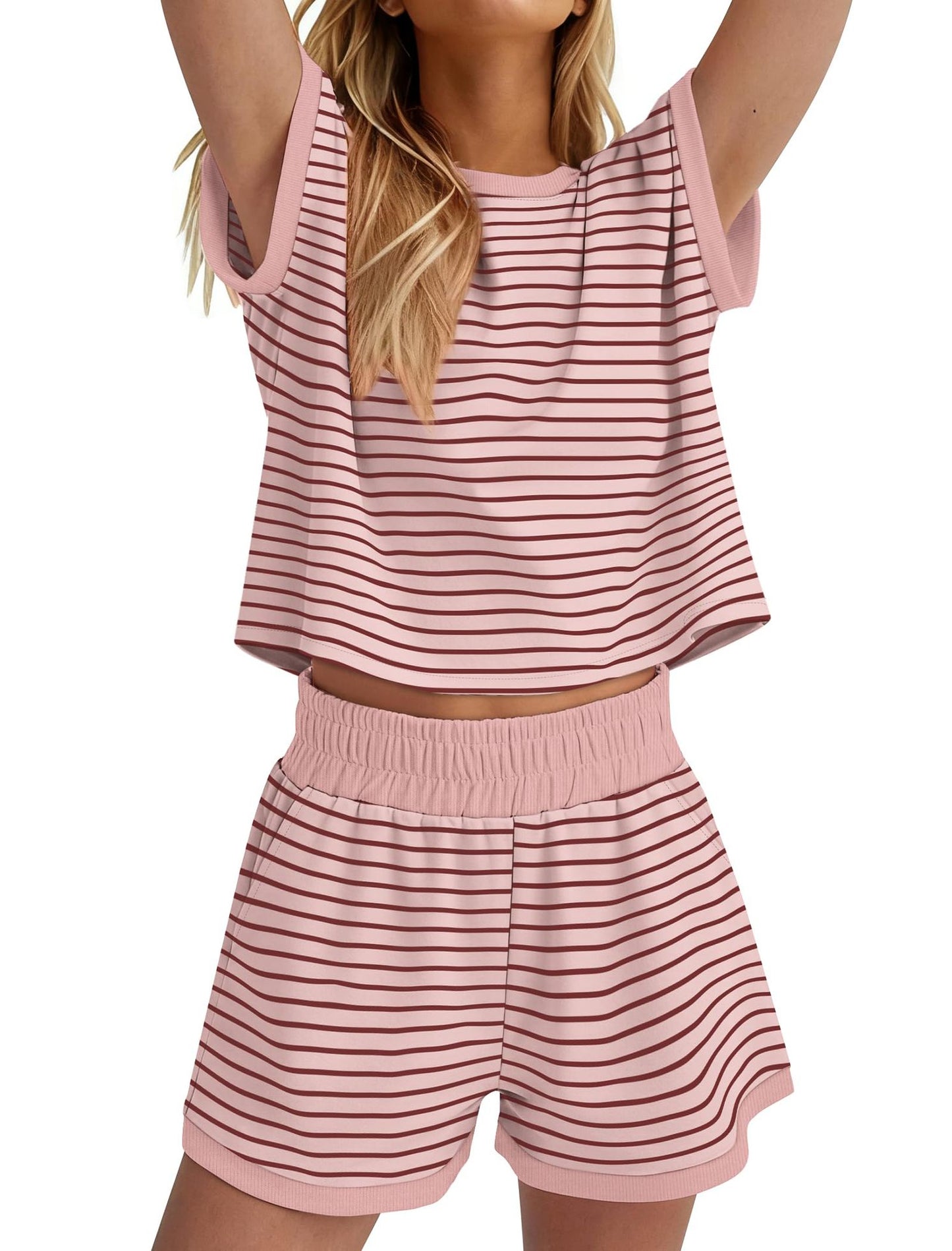 Stylish Casual Womens Outfit Short-sleeve Top And Shorts Set For Going Out