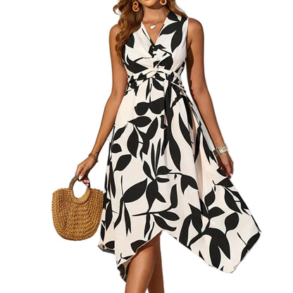 Leaf Print Twist Irregular Dress