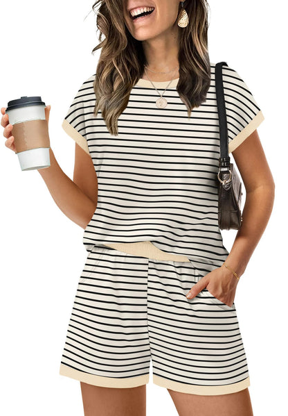 Stylish Casual Womens Outfit Short-sleeve Top And Shorts Set For Going Out