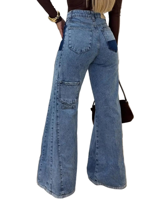 Trendy Light Blue High - Waisted Flared Jeans