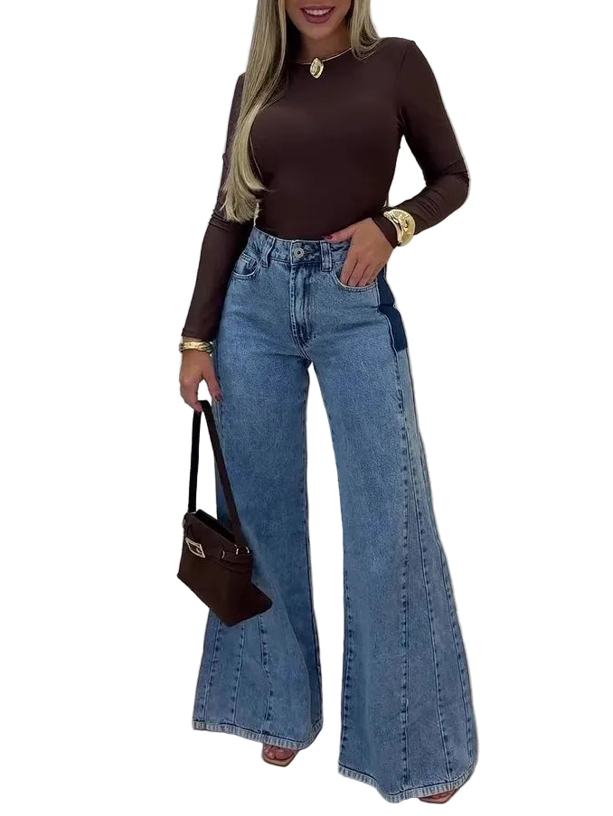 Trendy Light Blue High - Waisted Flared Jeans