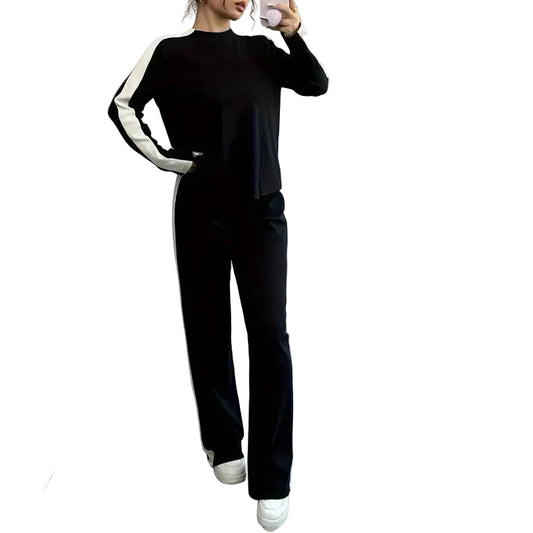 Women's Color Block Lounge Set - 2 Piece Pullover & Wide-Leg Pants, Fall Travel Sweatsuit