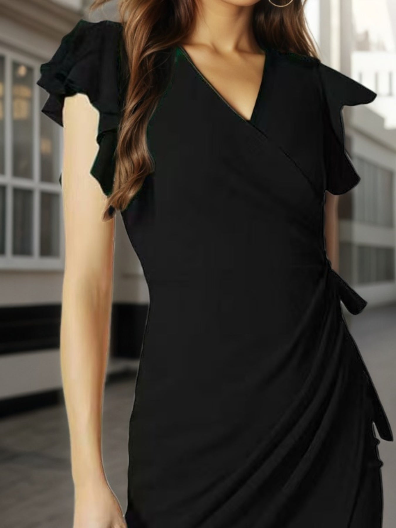 Elegant Black Wrap Dress – Flattering Fit (S–XXL)