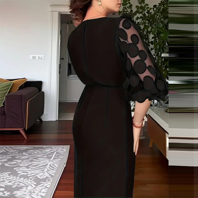 Women's Polka Dot Lace Sleeve Fit And Flare Dress