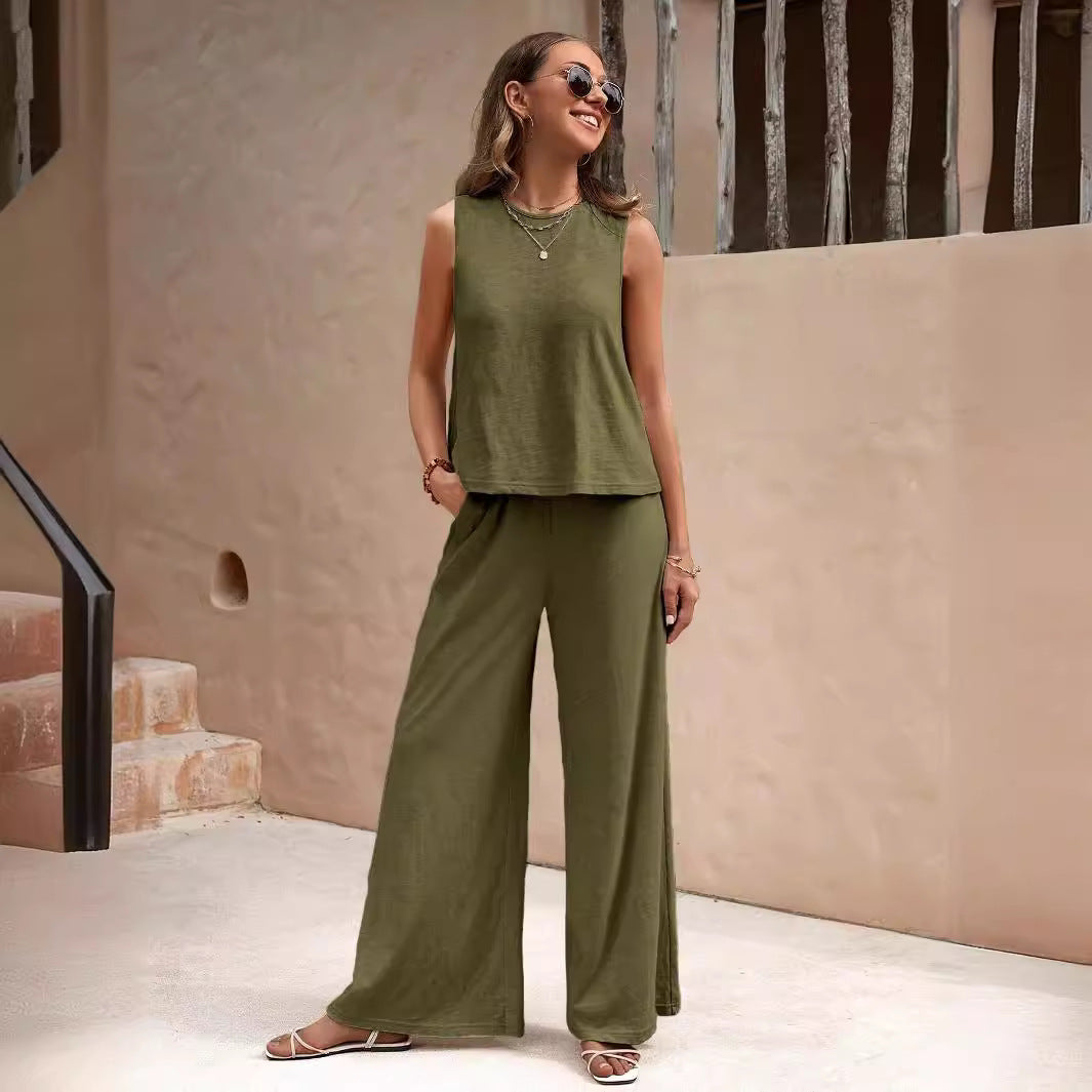 Solid Color Casual Loose Pants Sets For Women Elegant Spring Summer Women