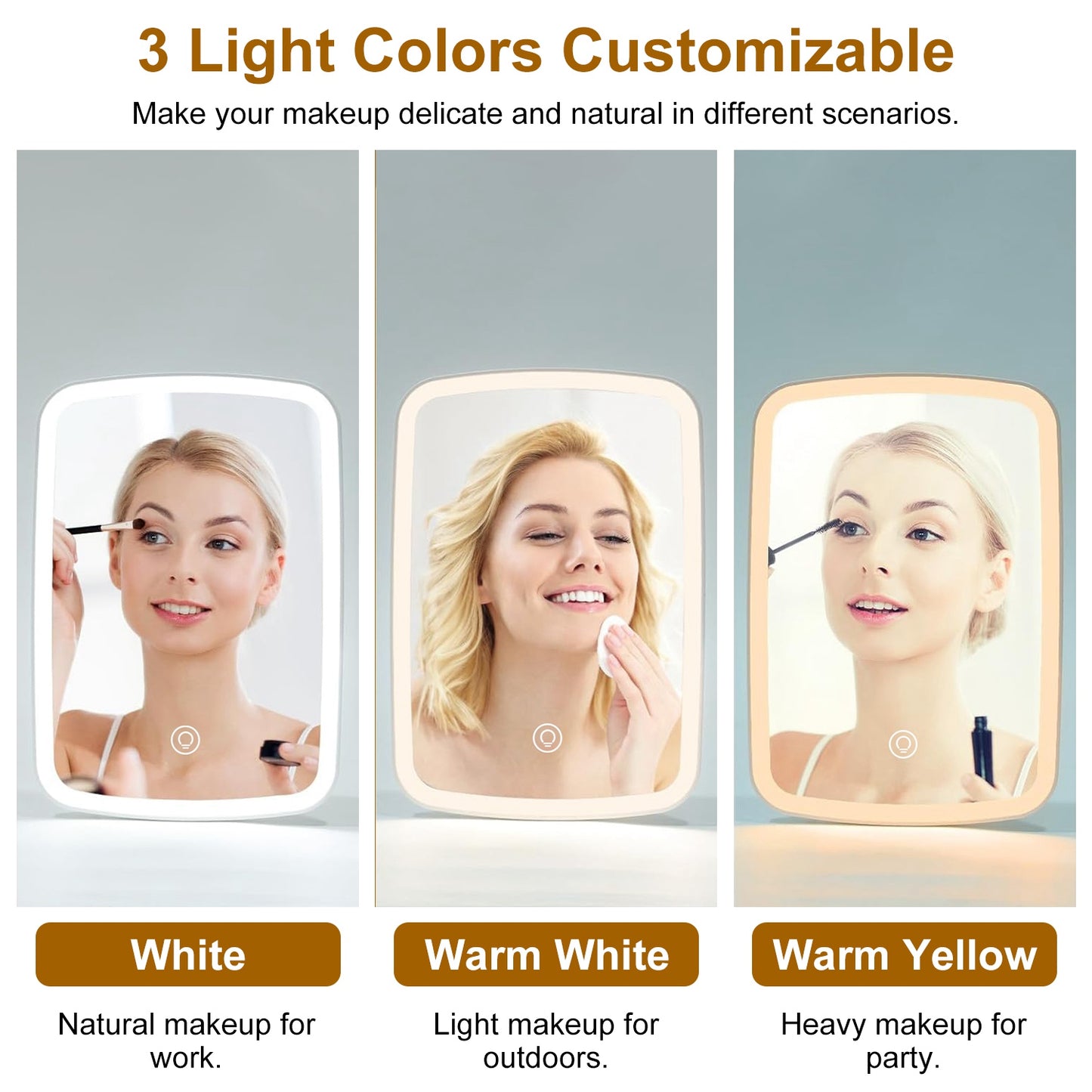 1Pc 5.98x8.62in Lighted Makeup Mirror Vanity Desk Mirror Small LED