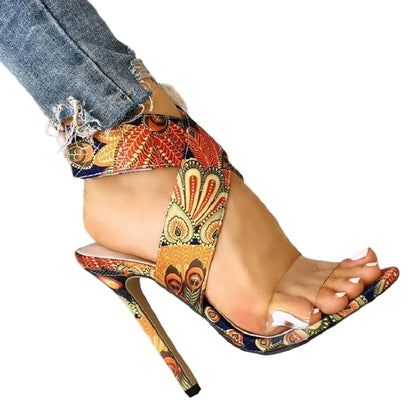 Fashionable Printed Stiletto Heel Plus-Size Womens Sandals