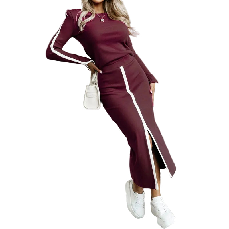 Women's 2 Piece Skirt Set, Fall Long Sleeve Sweatshirt With