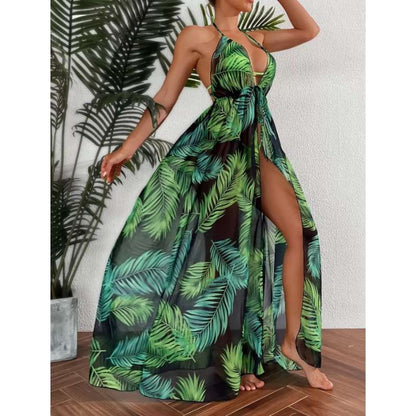 Printed Floral Split Swimsuit Cover Up Dress