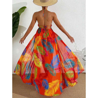 Printed Floral Split Swimsuit Cover Up Dress