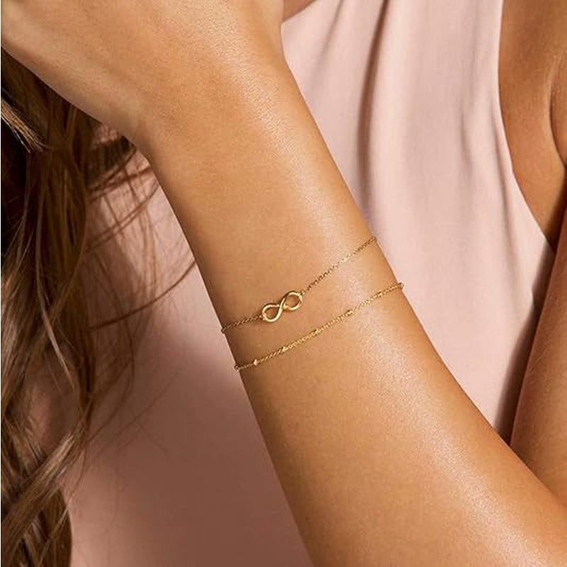 Dainty Gold Bracelets For Women, 14K Gold Filled Adjustable Layered