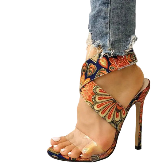 Fashionable Printed Stiletto Heel Plus-Size Womens Sandals