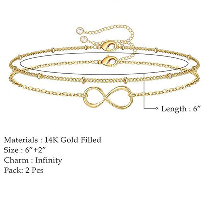 Dainty Gold Bracelets For Women, 14K Gold Filled Adjustable Layered