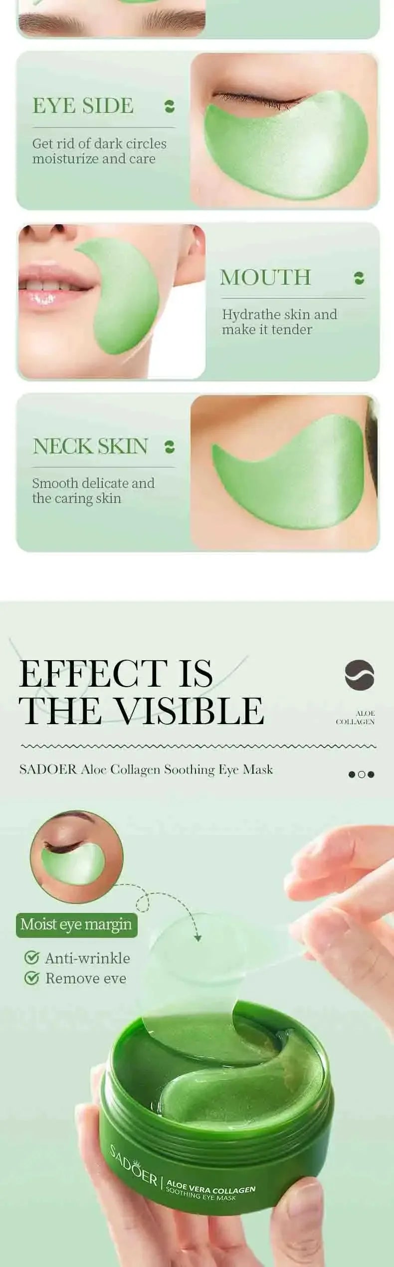 60pcs Aloe Vera Collagen Eye Mask Anti Dark Circles Eyes Bags Moisturizing