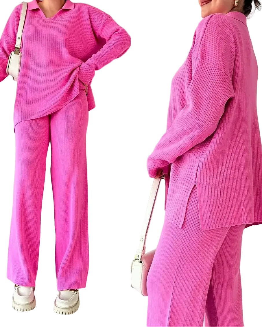 Two Piece Pant Sets Women Knit Sweater V Neck Full Sleeve