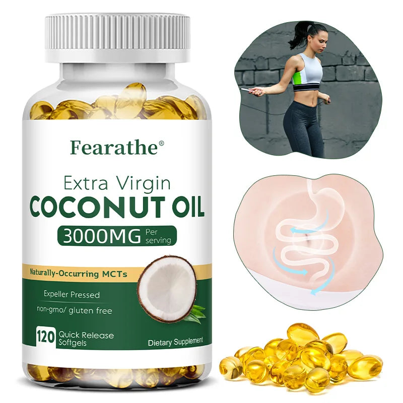 Extra Virgin Coconut Oil, 3000mg, Expeller Pressed Supplement Support for Hair, Nails & Skin Health, Non-GMO