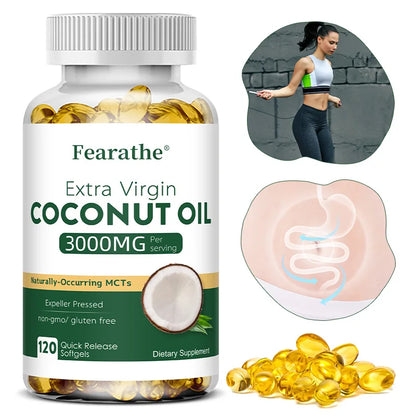 Extra Virgin Coconut Oil, 3000mg, Expeller Pressed Supplement Support for Hair, Nails & Skin Health, Non-GMO