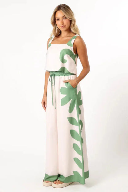Women's Floral Print Vest & Wide Leg Pants Set