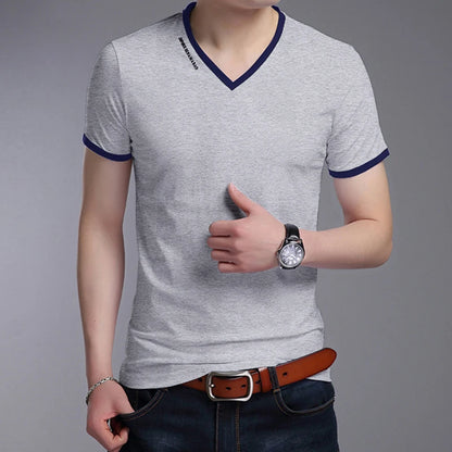 Men's Casual and Fashionable Solid Color V-neck Short Sleeved