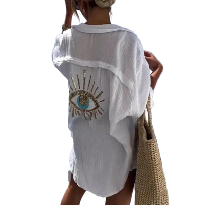 Blue Eyes Bikini Cover Up Lace Hollow Crochet Swimsuit Beach Dress Women