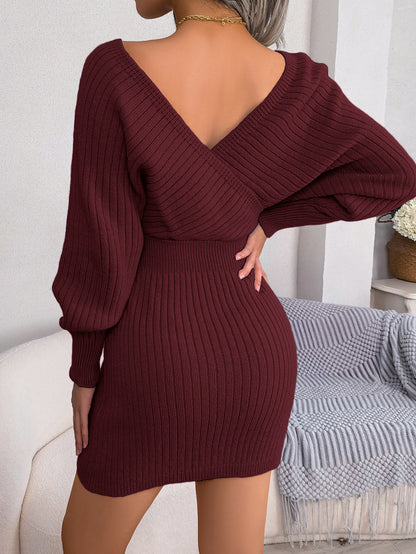 1) Bodycon Sweater Dresses For Women 2023 Autumn Winter Casual Long Sleeve Knitted Clothes White Green Blue Black Purple
