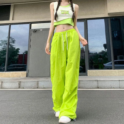 Xpqbb Y2K Parachute Black Pants Women Hip Hop Streetwear Oversize Pockets Cargo Trousers Harajuku Wide Leg Baggy Sweatpants Lady