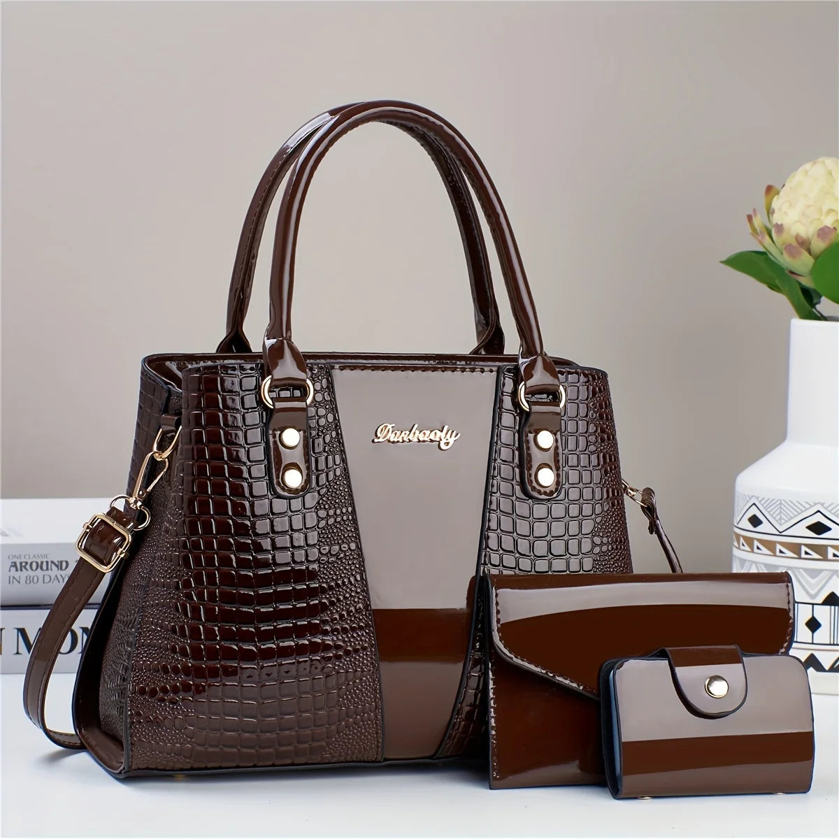 Luxury 3pcs Handbag Set Crocodile Pattern Large Capacity