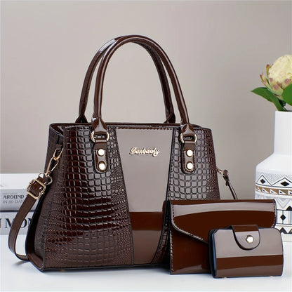 Luxury 3pcs Handbag Set Crocodile Pattern Large Capacity